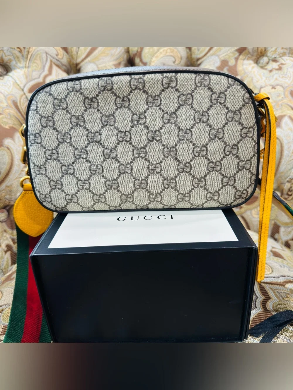 GUCCI GG Supreme Monogram Web Neo Vintage Camera Bag Beige New Acero Crop